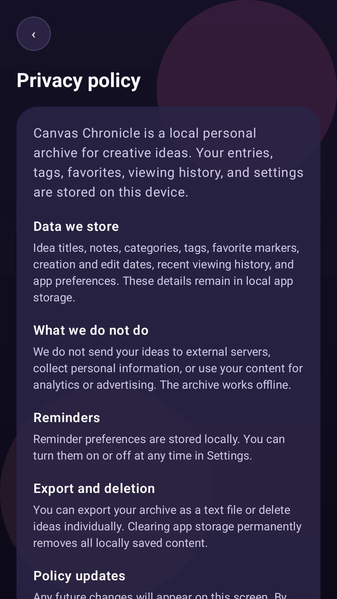 Canvas Chronicle privacy screen
